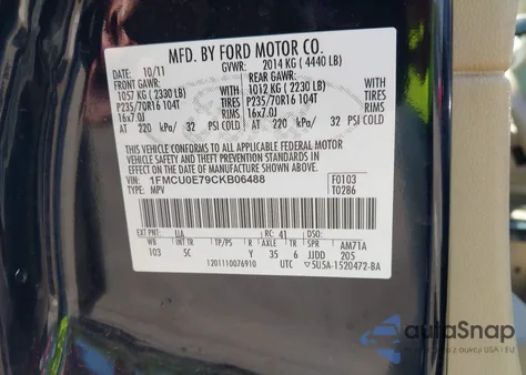 2012 Ford Escape Limited from USA, damaged, VIN 1FMCU0E79CKB06488